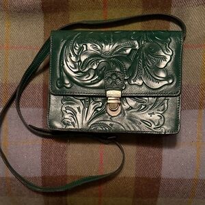 Patricia Nash Genuine Leather Green Embossed Leather Bag